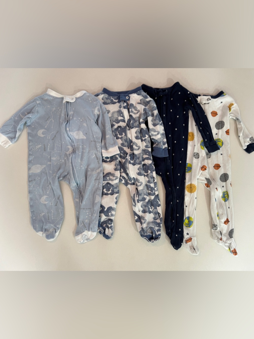 Gerber & Burt’s Bees Footed Pajamas - Blue and Multi Planet Prints - 3-6 Months